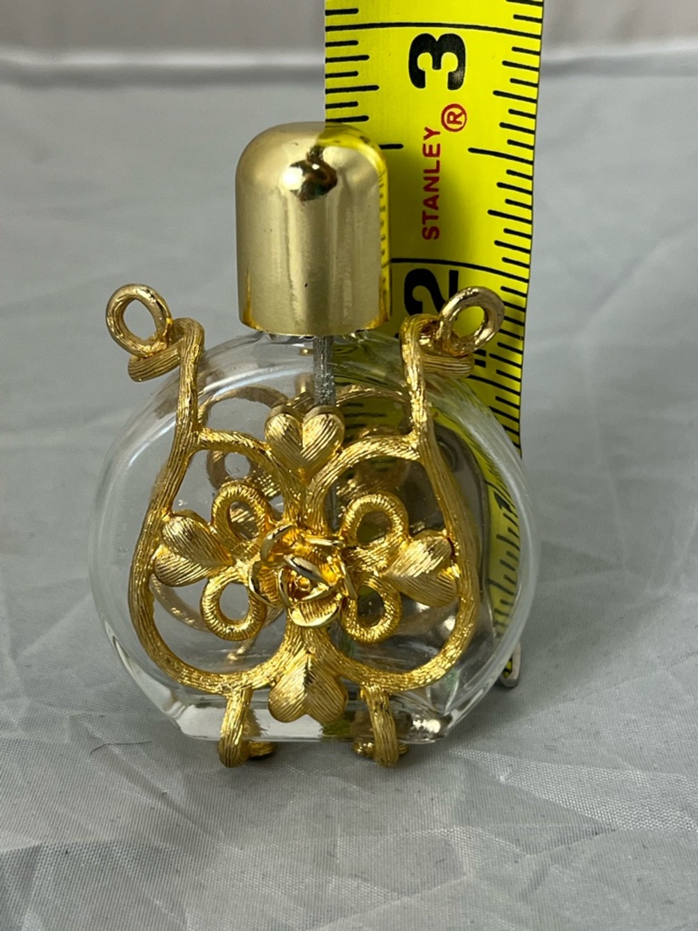 Vintage Round Glass Perfume Bottle with Gold Filigree - Picture 5 of 5